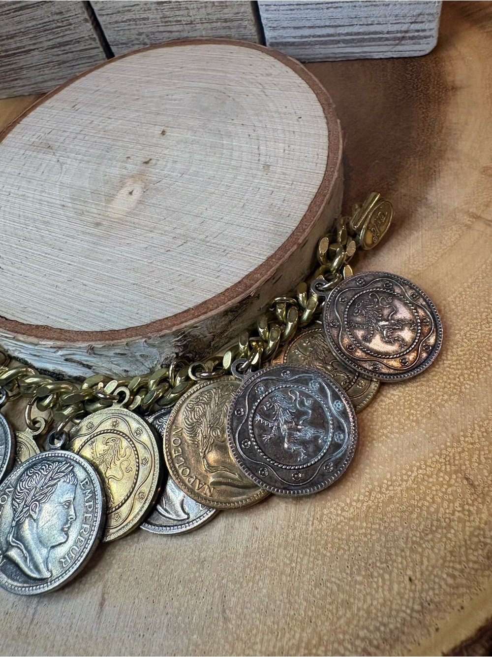 Vintage Gold and Silver Coin Charm Bracelet - Picture 2 of 9